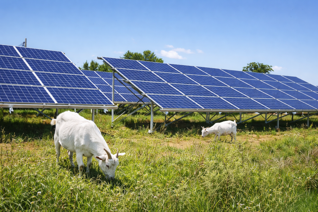 太陽光発電所でのヤギによる除草